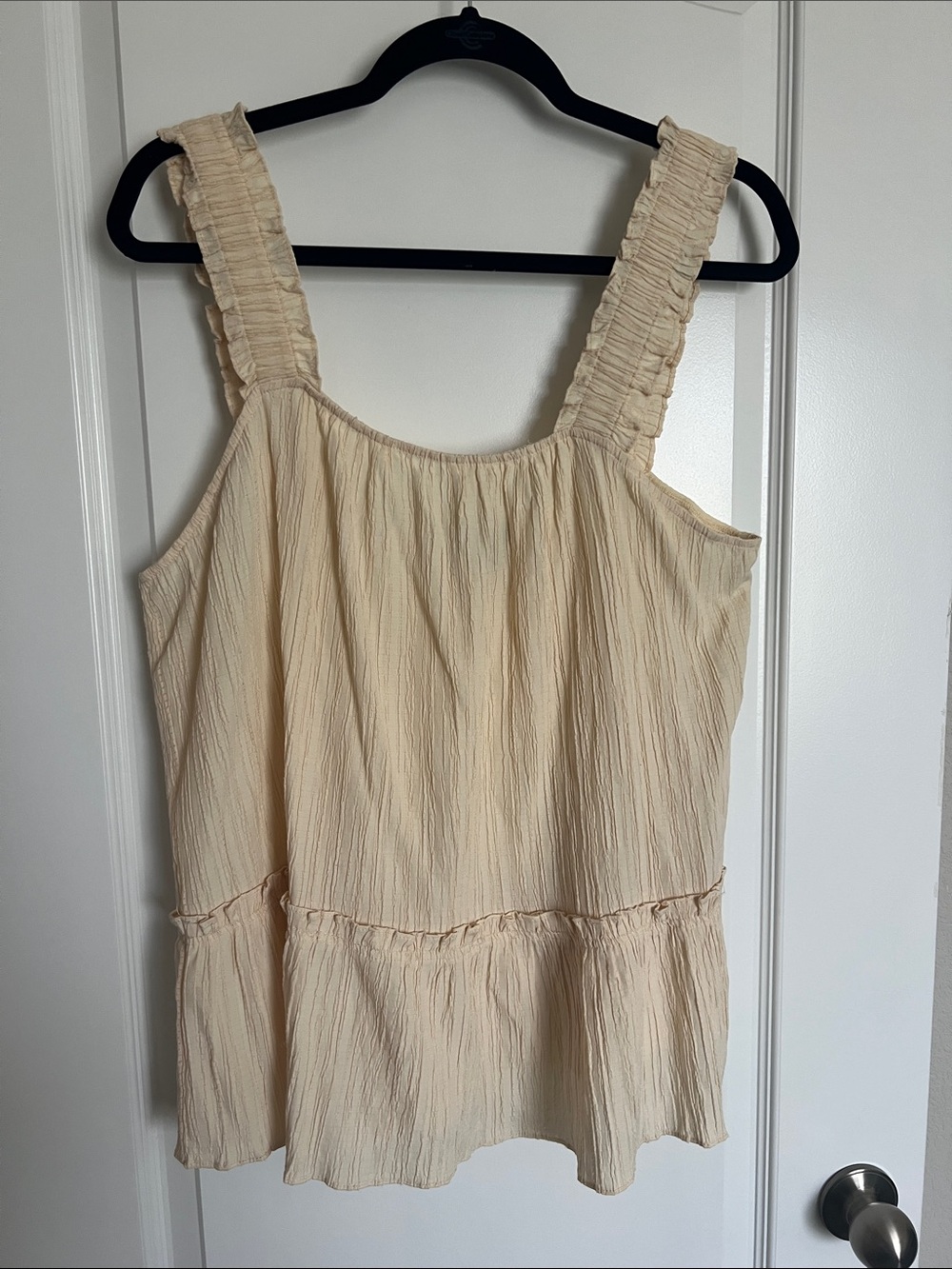 Current Air Cream Ruffle-Strap Peplum Tank